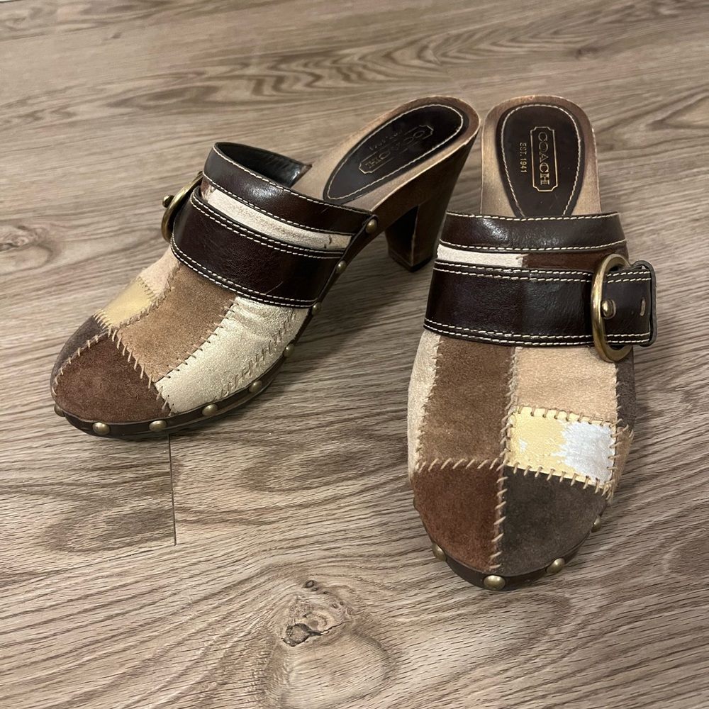 Multicolor Coach Patchwork Mules - image 1